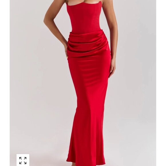 Red Satin Corset Dress, Size Small - Picture 3 of 4